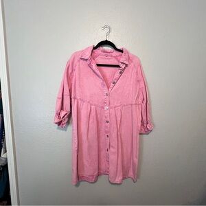 Pink Button-Up Shirt Dress
